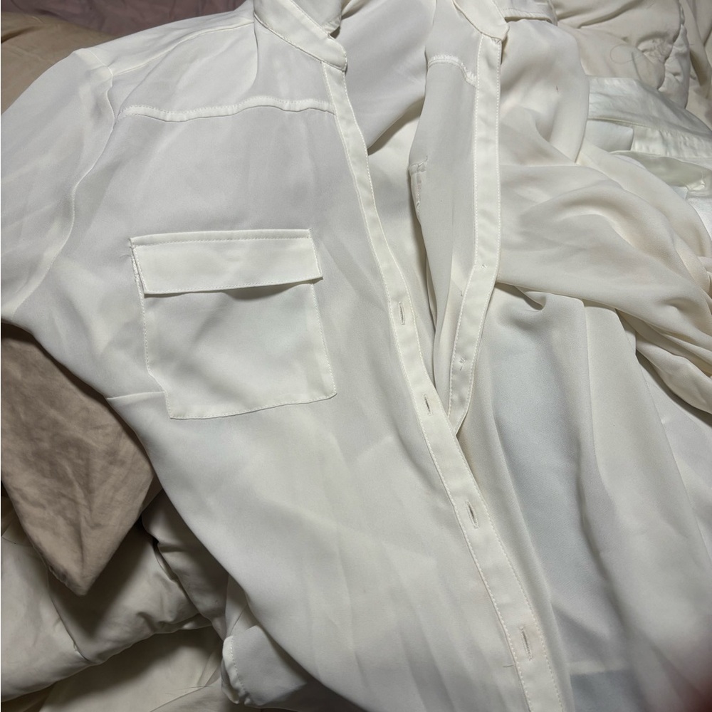 New York & Company Women's White Button Down Shirt